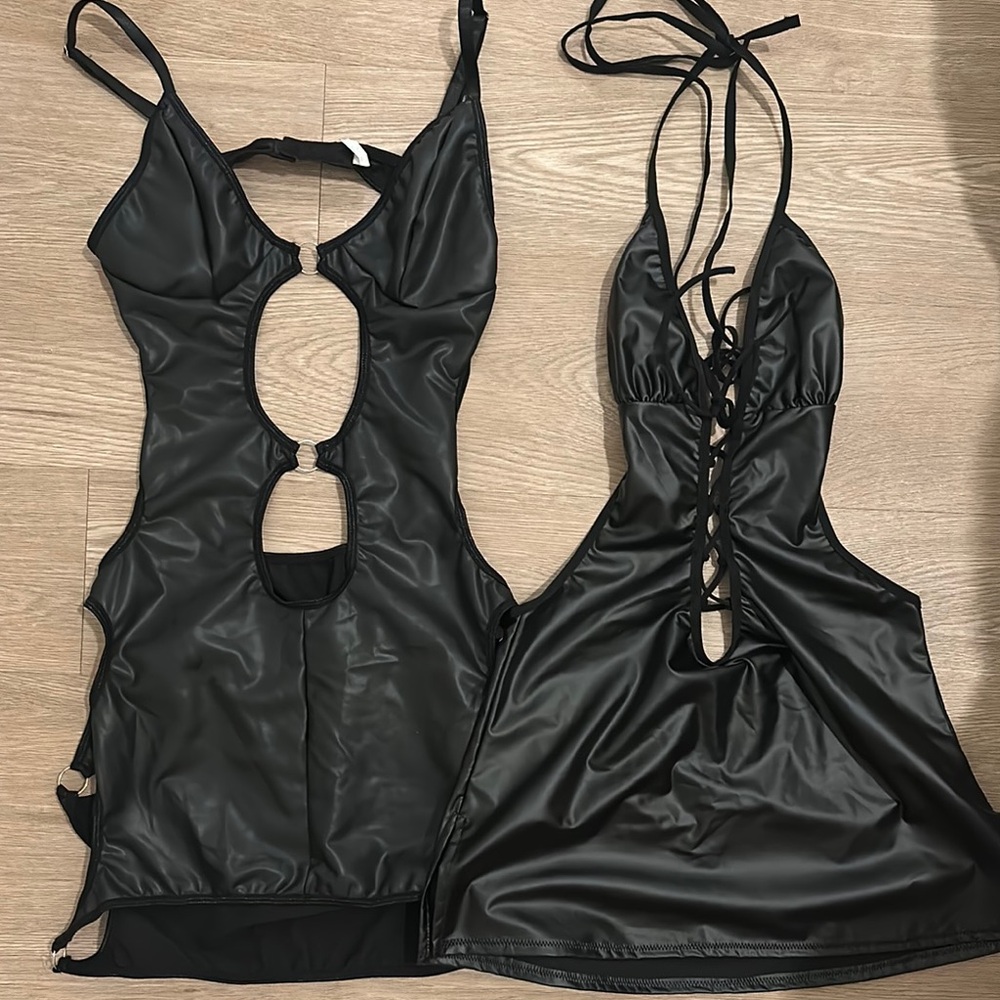 NWOT Black Pleather Cut-Out and Lace-Up Lingerie